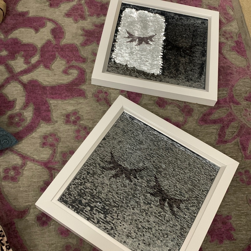 Eyelash sequin artwork -Reversible Sequins! Silver/Black -Square MatchIng Frames